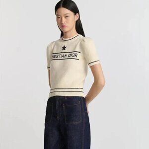 Dior Short-Sleeved Sweater Ecru Wool and Cashmere Knit